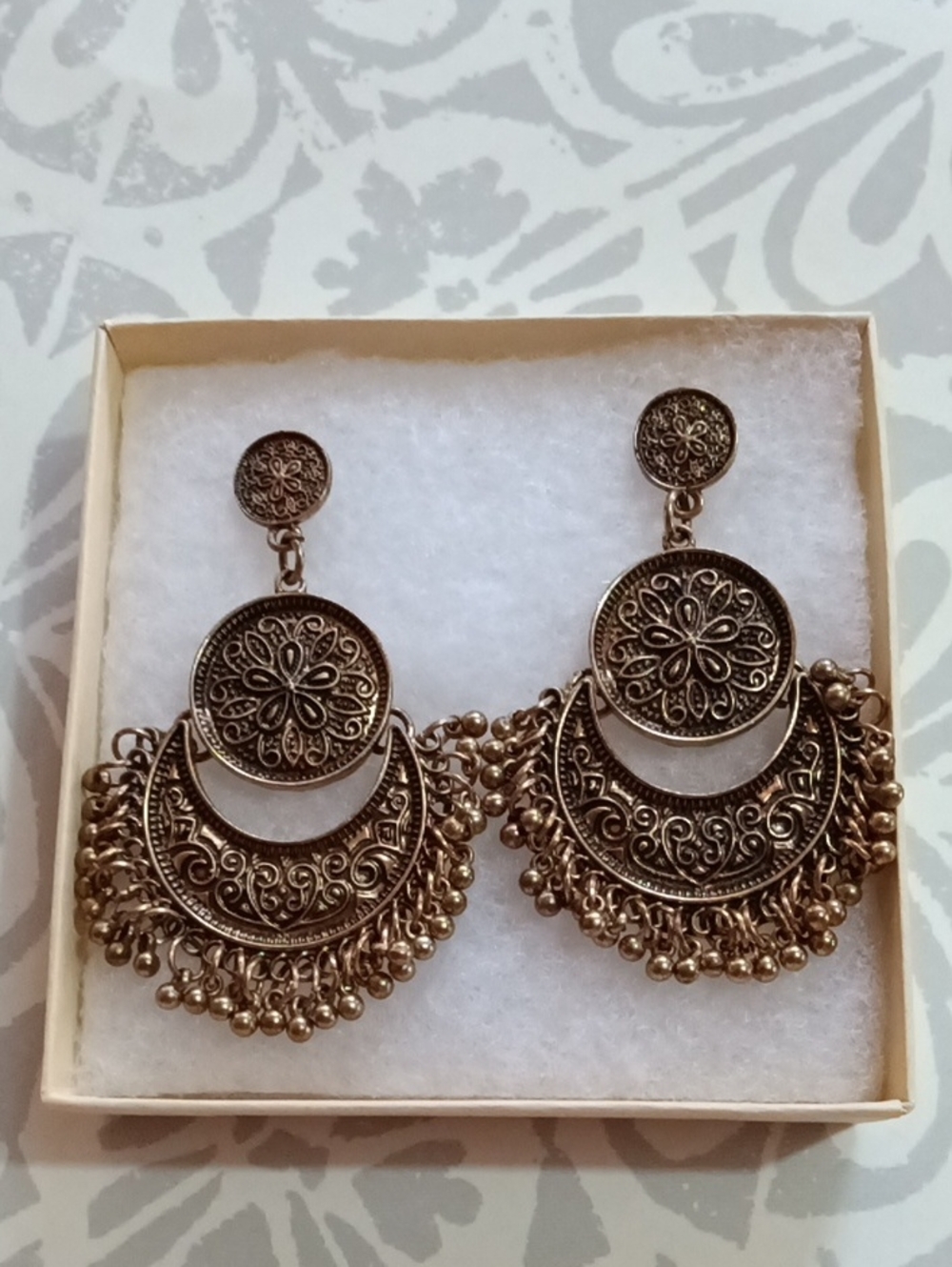 Antique-Style Gold Filigree Dangle Earrings - Women Jewelry